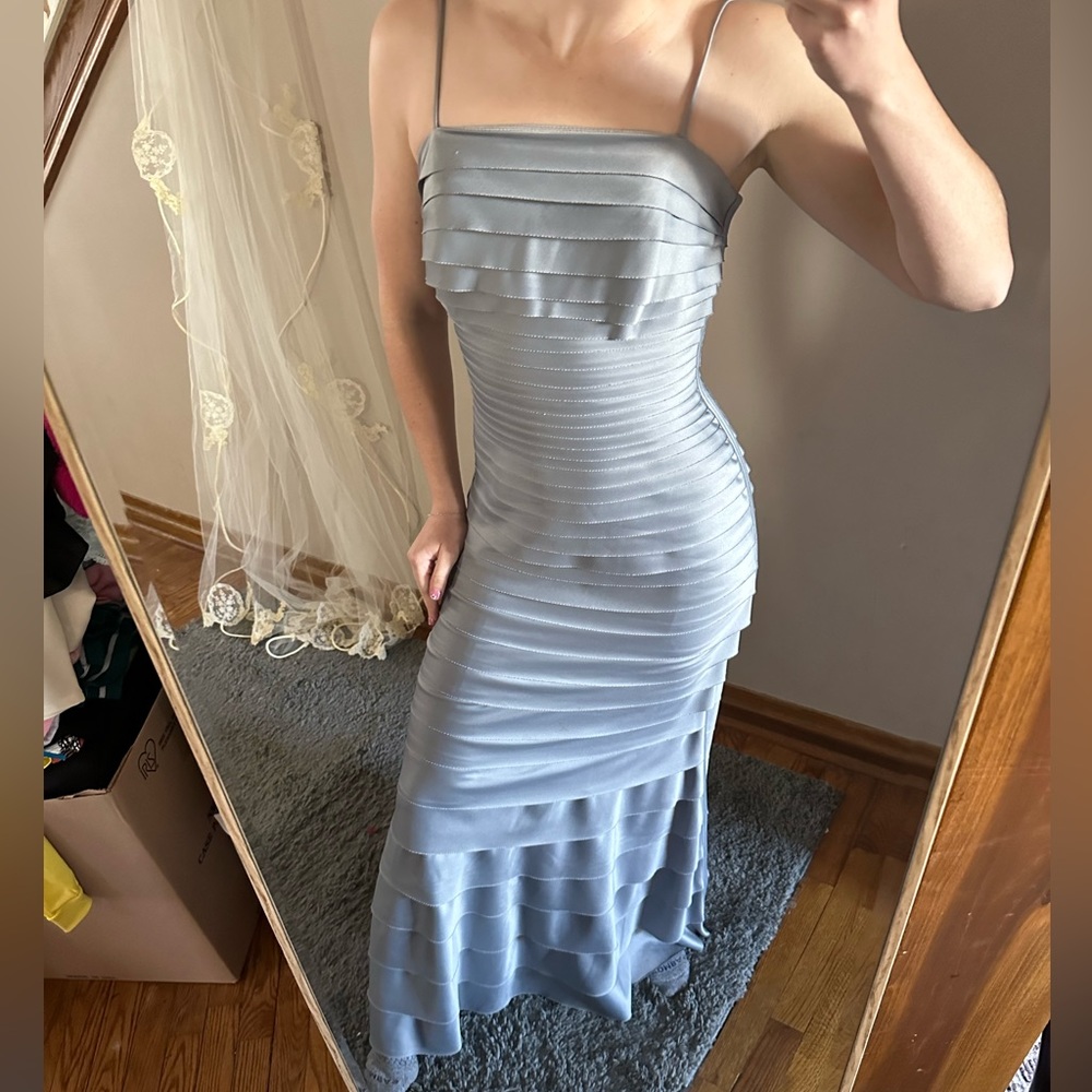 Silver horizontal pleated bodycon evening dress